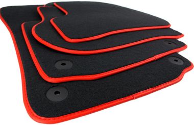 Fußmatten passend für VW Golf 5 6 Jetta Scirocco Premium Qualität Matten Velours Leder Einfassband Autoteppiche 4-teilig schwarz/rot 