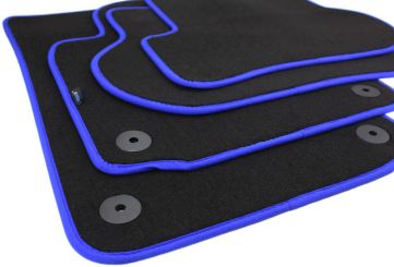 Fußmatten passend für VW Golf 5 6 Jetta Scirocco Premium Qualität Matten Velours Autoteppiche 4-teilig schwarz/blau Druckknopf 