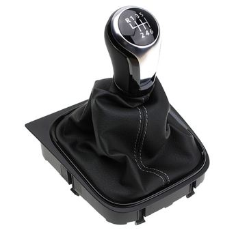 Original VW Schaltknauf Schalthebel Golf 5 6 Jetta Scirocco Eos Leder schwarz/silber Schaltgetriebe 6-Gang 