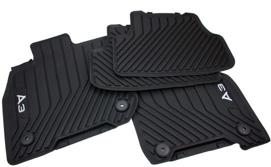 Original Audi Fußmatten Allwetter A3 S3 RS3 (8Y) Mildhybrid (MHEV / eTSI) Sportback + Limousine ab 2020 Gummimatten Premium Qualität schwarz 4-teilig 